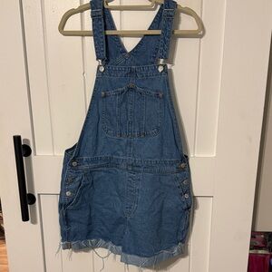 Old Navy Denim Overalls shortalls with Frayed Hem sz large NWOT